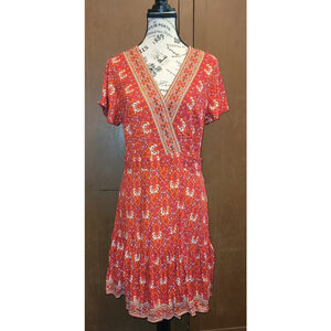 NWT Zesica Sz S Boho Wrap Dress Back Tie Red Orange Multicolor Swimsuit Cover Up
